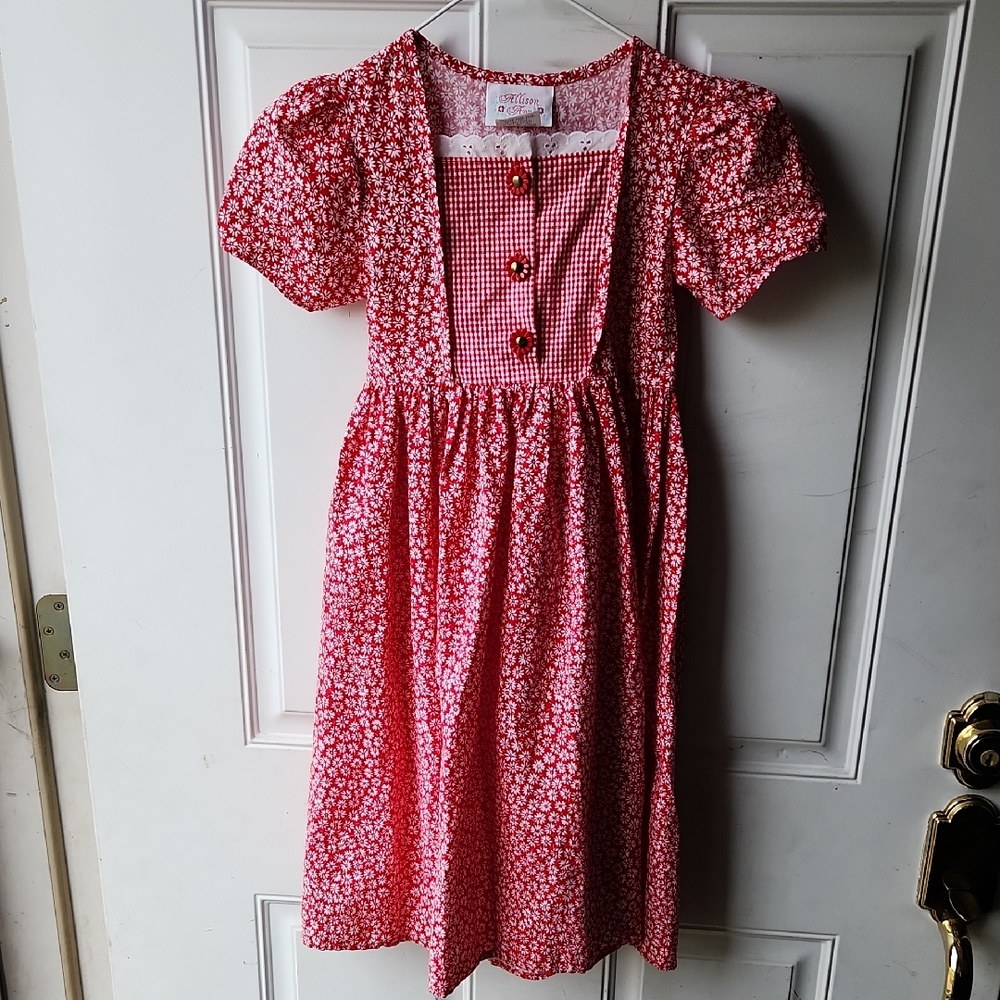 Vintage Allison Ann Girl's Red Floral Dress Size 6